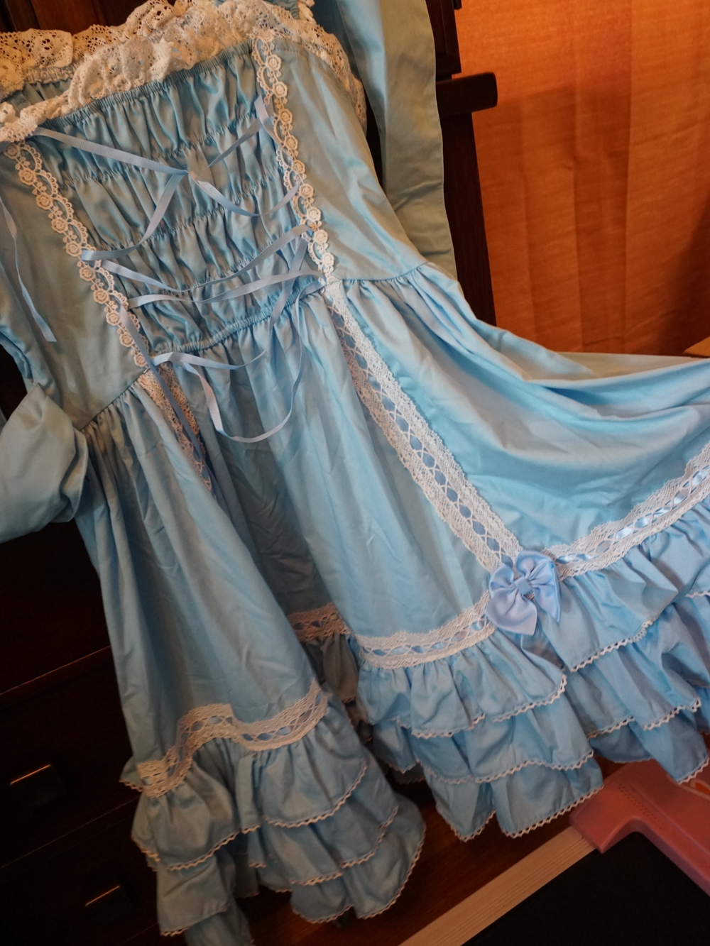 Charlotta Light Blue Sweet Lolita Lace-Trim Dress Bow - Women Dresses Accessory - Picture 7 of 11